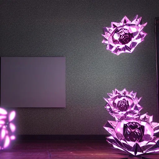 Image similar to diamond glowing flower, scary horror background, 8 k, super detailed, octane render, vfx, super realistic, unreal engine 5, cinematic
