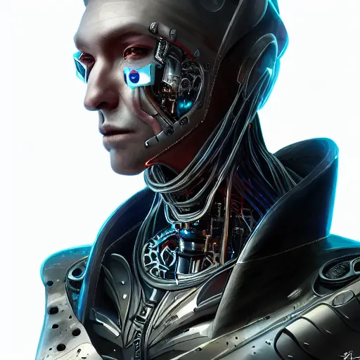 Prompt: a portrait of a evil cybernetic magician in glass armor releasing spell, cyberpunk concept art, trending on artstation, highly detailed, intricate, sharp focus, digital art, 8 k