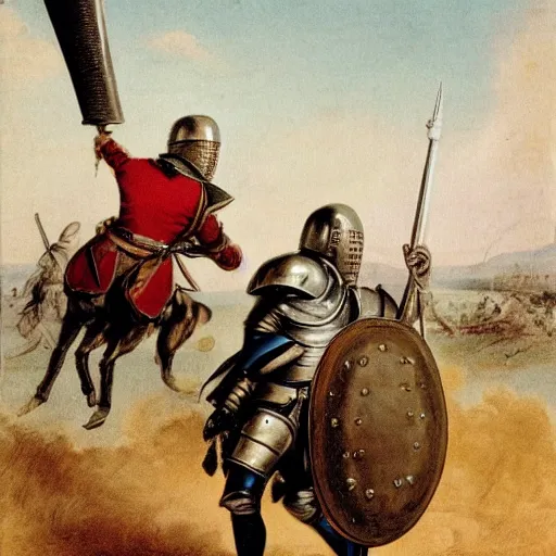 Prompt: a photograph of a french knight farting in your general direction