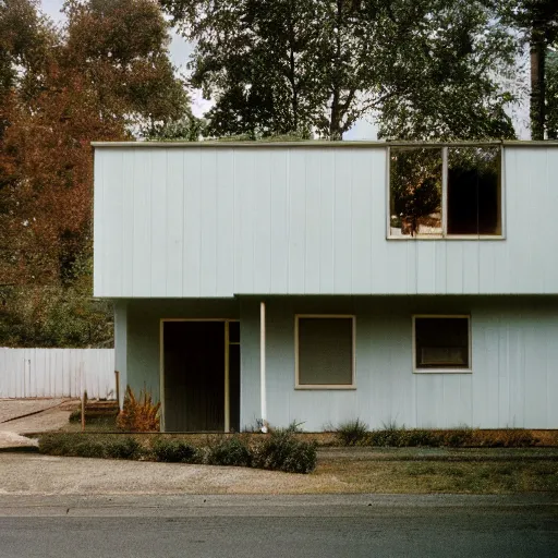 Prompt: Exterior of house designed by David Lynch. Photographed with Leica Summilux-M 24 mm lens, ISO 100, f/8, Portra 400