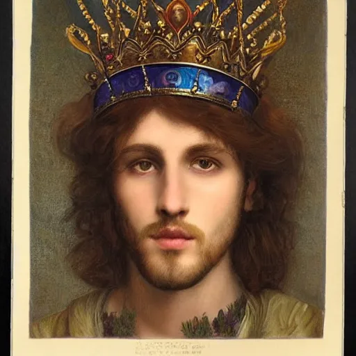 Image similar to Pre-Raphaelite male portrait crown chakra third eye