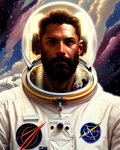 Image similar to portrait of zeus as an astronaut, intricate, highly detailed, digital painting, artstation, concept art, smooth, sharp focus, illustration, art by artgerm and greg rutkowski and alphonse mucha