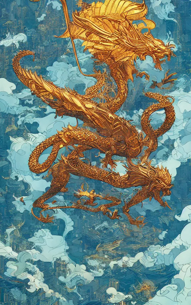 Image similar to the golden dragon ， by victo ngai, andreas rocha, john harris and feng zhu and loish and laurie greasley,