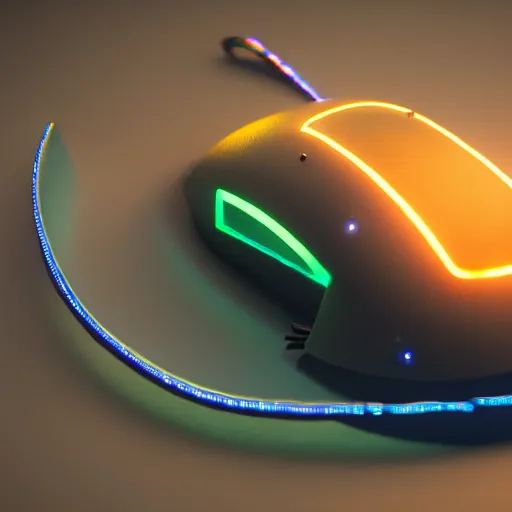 Prompt: cute cybernatic mouse, cybernatic, cyberpunk, bright led lights, 3 d render, unreal engine 5, by beeple, dizzy viper, marischa becker, octane render, high quality, very detailed