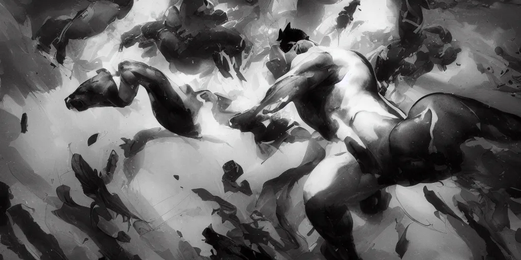 Image similar to highly detailed beautiful black and white photography of panther, splash, sharp focus, dynamic lighting, elegant harmony, beauty, masterpiece, by riccardo federici, by james jean, by craig mullins, by lois van baarle, by makoto shinkai, by greg tocchini, by greg rutkowski, illustration, ink draw, pen,