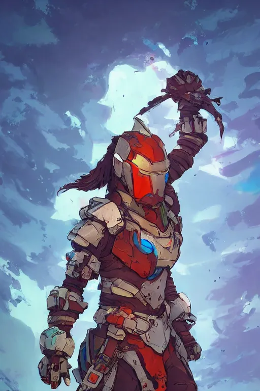 Image similar to combination suit armor aloy horizon forbidden west horizon zero dawn robot ninja mask helmet backpack tribal, art gta 5 comics, official fanart behance hd artstation by jesper ejsing, by rhads, makoto shinkai and lois van baarle, ilya kuvshinov, ossdraws radiating a glowing aura cgi rtx 2 0 2 2