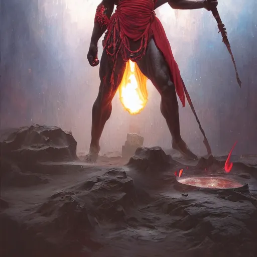 Image similar to african god shango, fire, dim light, front game card, marvel comics, dark, intricate, highly detailed, smooth, artstation, digital illustration by ruan jia and mandy jurgens and artgerm and wayne barlowe and greg rutkowski and zdislaw beksinski.