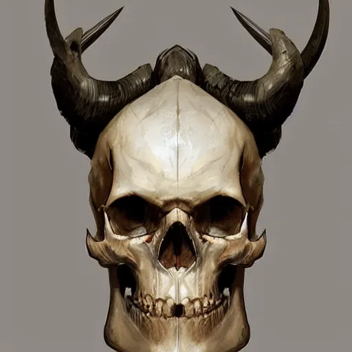 Image similar to a beautiful artwork profile portrait of a viking skull with horns study by greg rutkowski , featured on artstation, norse mythology, valhalla