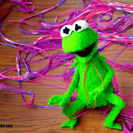 Image similar to a muppet made of silly string