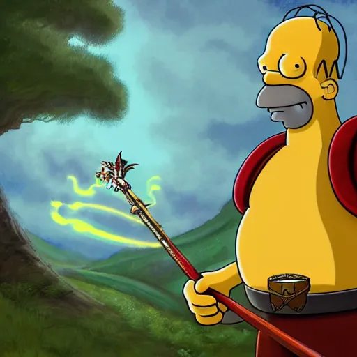 Prompt: portrait of homer simpson wearing armor, fighting a dragon in a mystical forest, dark fantasy, dnd style, mediaeval armor, highly detailed, intricate, holy, artstation, artistic