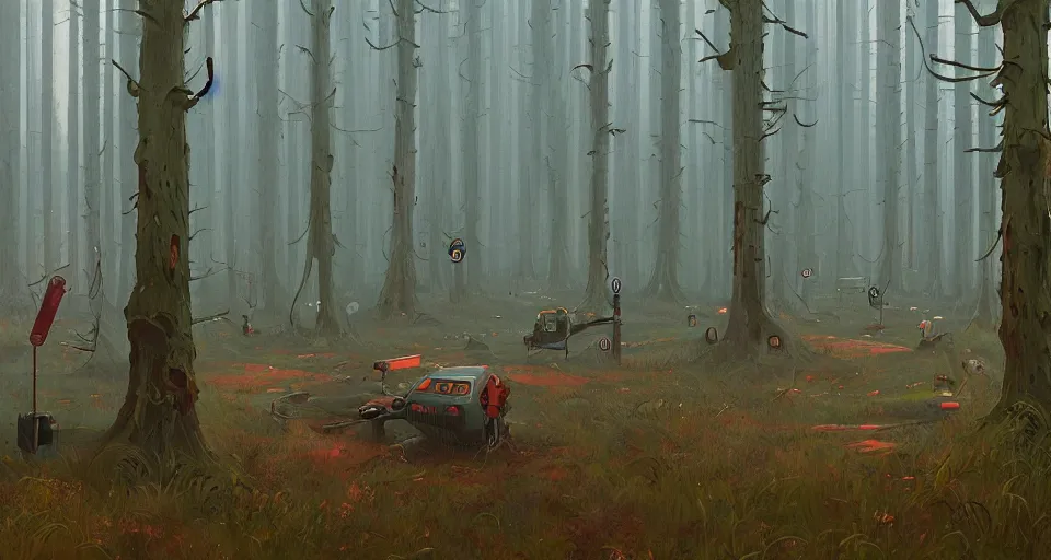 Image similar to A fantastic forest, by simon stalenhag
