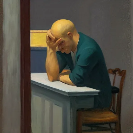 Prompt: a portrait of a crying man by Edward Hopper, 4k,