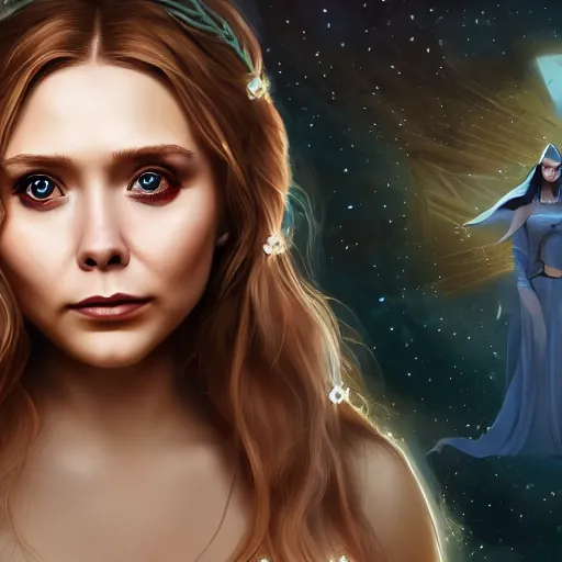 Image similar to elizabeth olsen as the goddess of sadness, oizys, golden ratio!!!!!, centered, trending on artstation, 8 k quality, cgsociety contest winner, artstation hd, artstation hq, luminous lighting