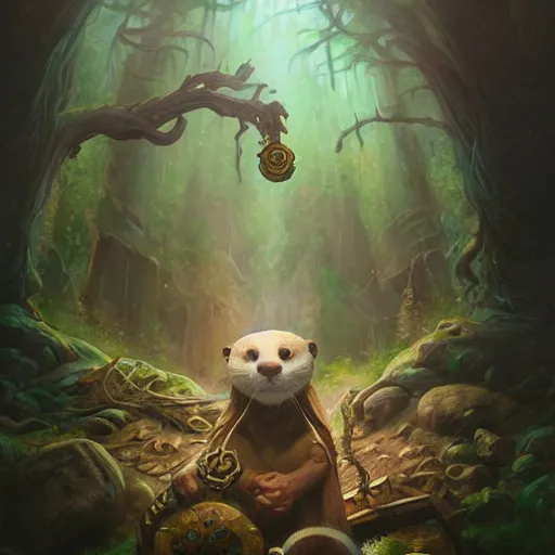 Image similar to anthropomorphic druidic otter casting a spell, DnD character art portrait, matte fantasy painting, DeviantArt Artstation, by Jason Felix by Steve Argyle by Tyler Jacobson by Peter Mohrbacher, cinematic lighting