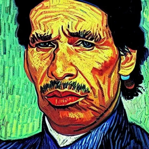 Image similar to president gaddafi portrait, van gogh