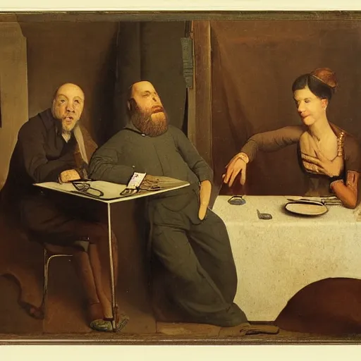 Image similar to The photograph depicts two people, a man and a woman, sitting at a table. The man is looking at the woman with a facial expression that indicates he is interested in her. The woman is looking at the man with a facial expression that indicates she is not interested in him. There is a lamp on the table between them. by Hendrik Kerstens, by Clyde Caldwell melancholic