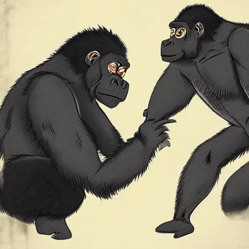 Image similar to gorilla punching, anime style