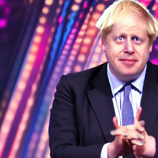 Prompt: zoomed out shot of boris johnson dancing terribly on americas got talent, 4 k photograph