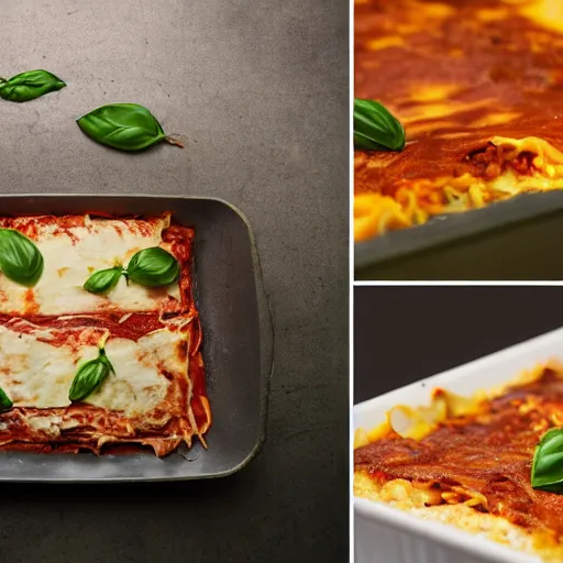 Image similar to studio photography of a platypus cooking a lasagna with three basil leaves over the lasagna