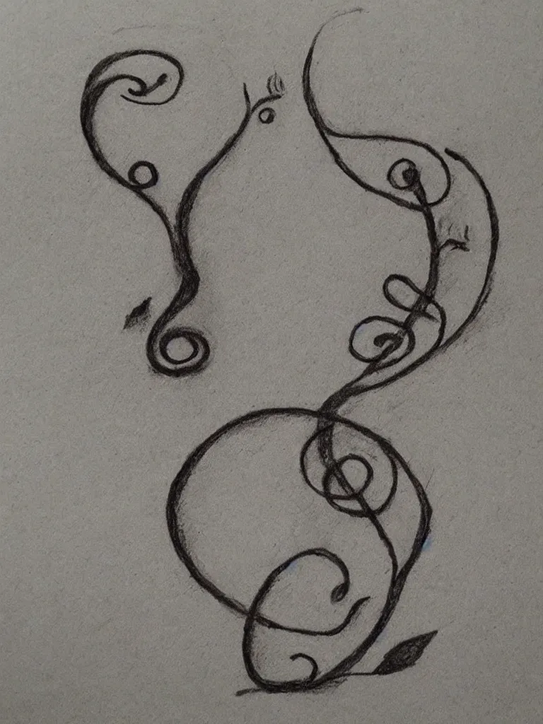 Prompt: a pencil drawing of an acorn that turns into a tree in the shape of a treble clef with a bit of shading, rustic and simple