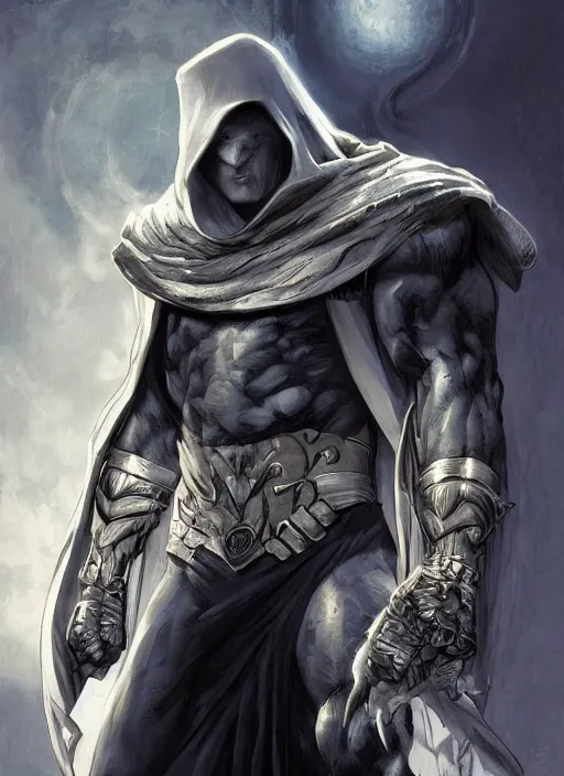 Prompt: digital _ painting _ of _ moon knight _ by _ filipe _ pagliuso _ and _ justin _ gerard _ symmetric _ fantasy _ highly _ detailed _ realistic _ intricate _ port