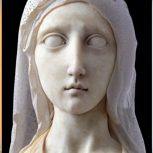 Image similar to a masterpiece marble sculpture of the veiled virgin, subsurface cracks, !face, !female, covered in intricate !detailed golden streaked !!sheer veil , physically based rendering, photo realistic, top light , dark background