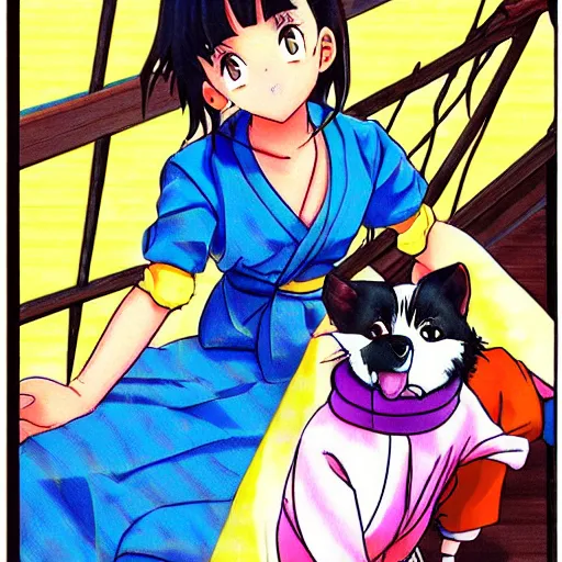 Image similar to beautiful woman chasing her little dog, sprite, vaporwave nostalgia, directed by beat takeshi, visual novel cg, 8 0 s anime vibe, kimagure orange road, maison ikkoku, sketch by akira toriyama