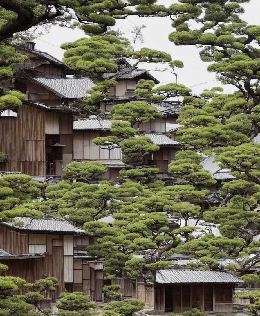 Prompt: a rural 1800s japanese home in the middle of a futuristic city