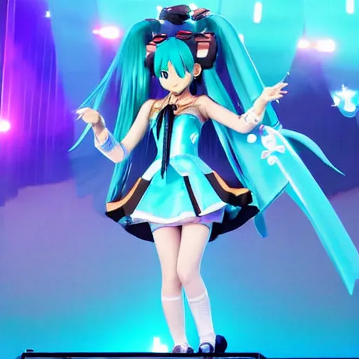 Image similar to magical mirai concert, hatsune miku on stage, high quality photo