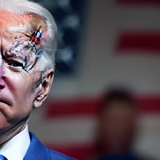 Image similar to Joe Biden glowing eyes with Shotgun