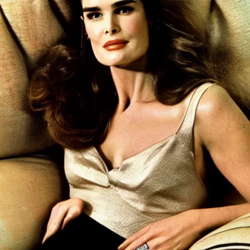 Image similar to Brooke Shields laying on a couch by John Sargent