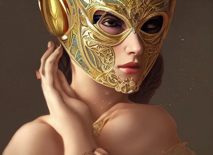 Image similar to masked, perfectly-centered-Portrait of the most beautiful woman on the planet , intricate, highly detailed, artstation, concept art, concept render, octane, redshift, smooth, sharp focus, illustration,award-winning, Unreal Engine 5, 8K, art by artgerm and greg rutkowski and alphonse mucha