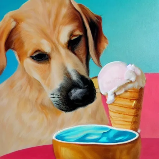 Image similar to painting of a dog eating ice cream