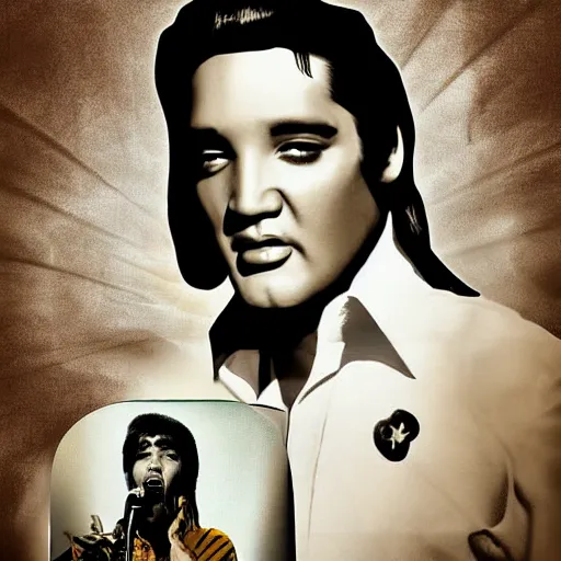 Prompt: elvis presley and snoop dog singing a duet, black velvet, digital art