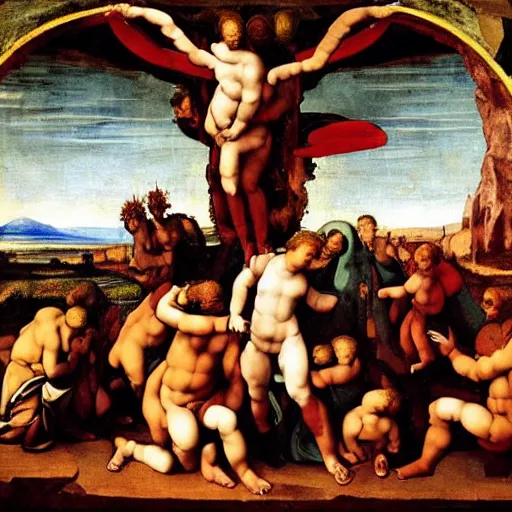 Prompt: the apocalypse of the entire world, complex feelings, award - winning art, renaissance painting by michelangelo