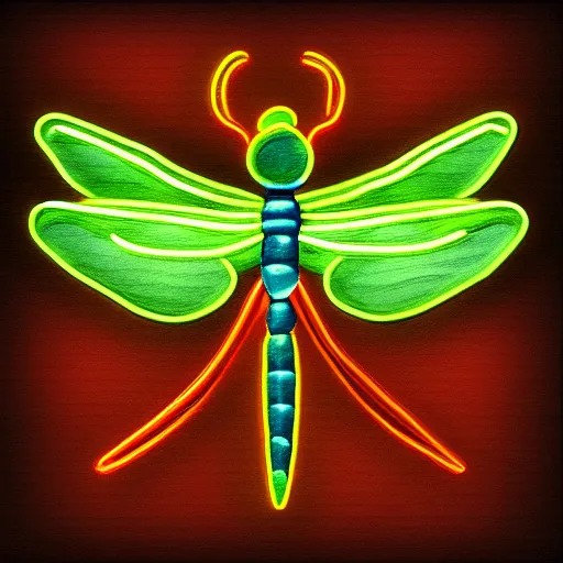 Prompt: a painted neon art dragonfly symmetrical high resolution fantasy