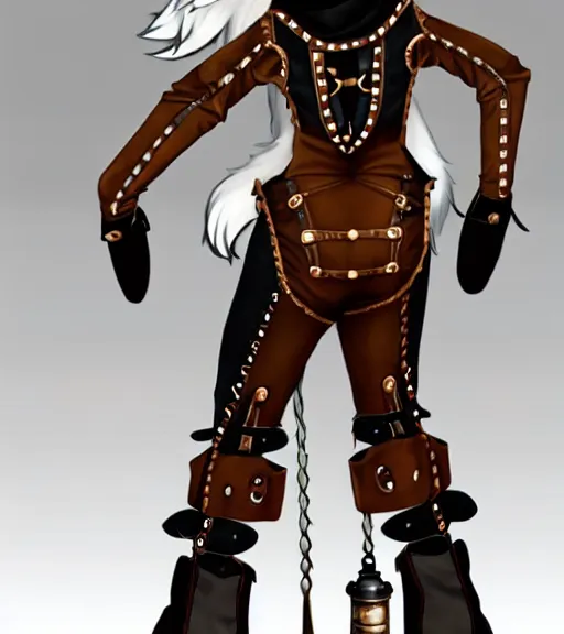 Image similar to the full body of anthropomorphic lynx fursona from behind wearing a steampunk suit