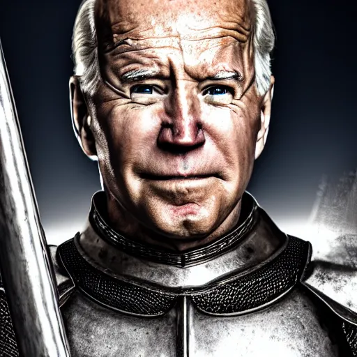 Prompt: joe biden as a noble knight paladin in shining armor, intricate fractal armor, cinematic, studio photography, high detail, ultra high detail, 4 k, hdr, 8 k