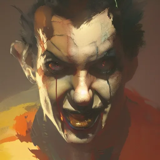 Image similar to portrait of the gay clown, dramatic lighting, illustration by greg rutkowski, yoji shinkawa, 4 k, digital art, concept art, trending on artstation