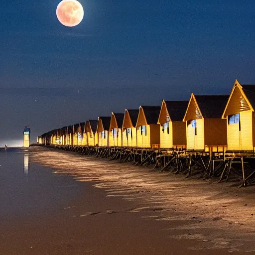 Image similar to there was a lovely orange super moon over the beach huts and the isle of wight, photo take by an amateur photographer