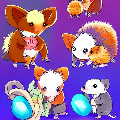 Image similar to baby hedgehogs in the style of cute anime, adorable, cute, art station