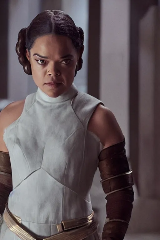 Image similar to Tessa Thompson as princess leia