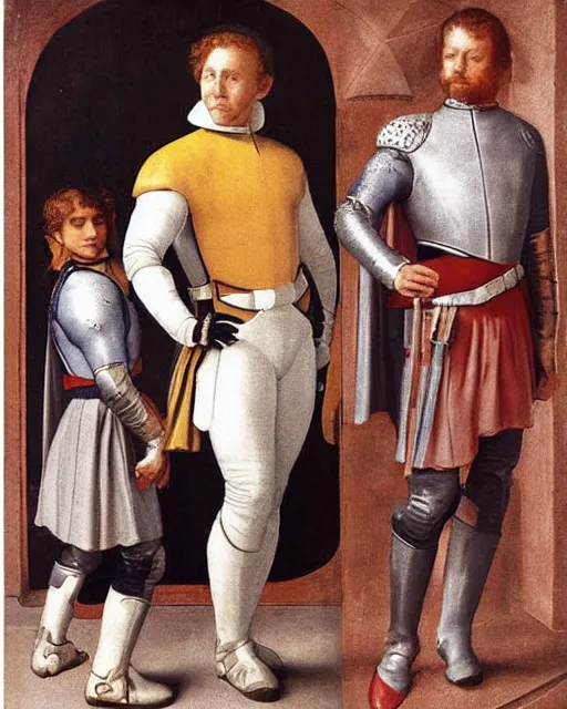 Image similar to starfleet uniform, a knight of the round table in starfleet uniform, by agnolo bronzino and giovanni bellini