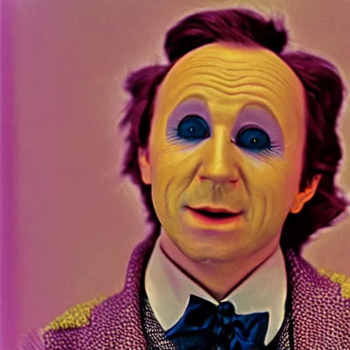 Prompt: close up photo of Willy Wonka photo by Bill Henson