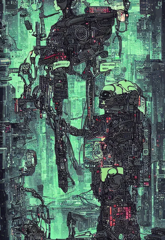 Image similar to death as a cyberpunk tarot card