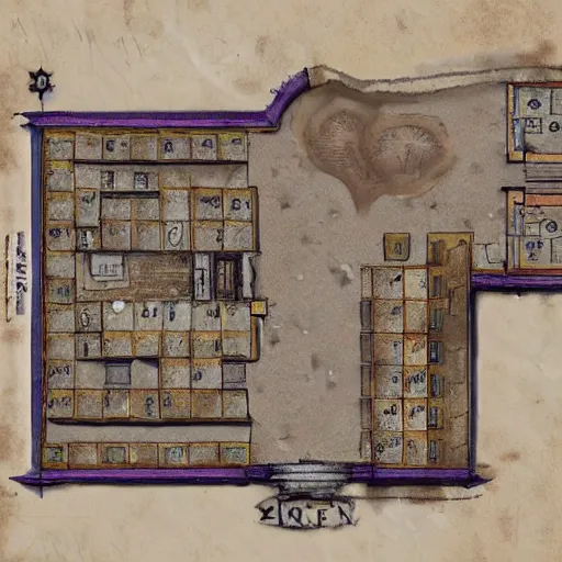 Prompt: handpainted floor plan map of a fantasy tavern, by greg rutkowski and james gurney, trending on artstation