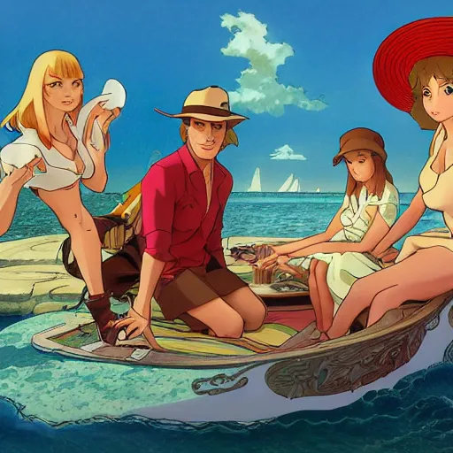 Image similar to gilligan's island anime frame by hayao miyazaki, art by stanley lau and artgerm and magali villeneuve and alphonse mucha, artstation, octane render, cgsociety