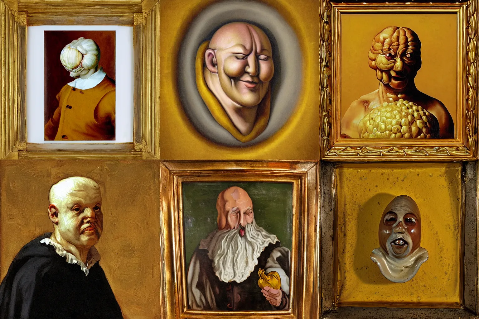 Prompt: garlic man, baroque painting, mustard glaze