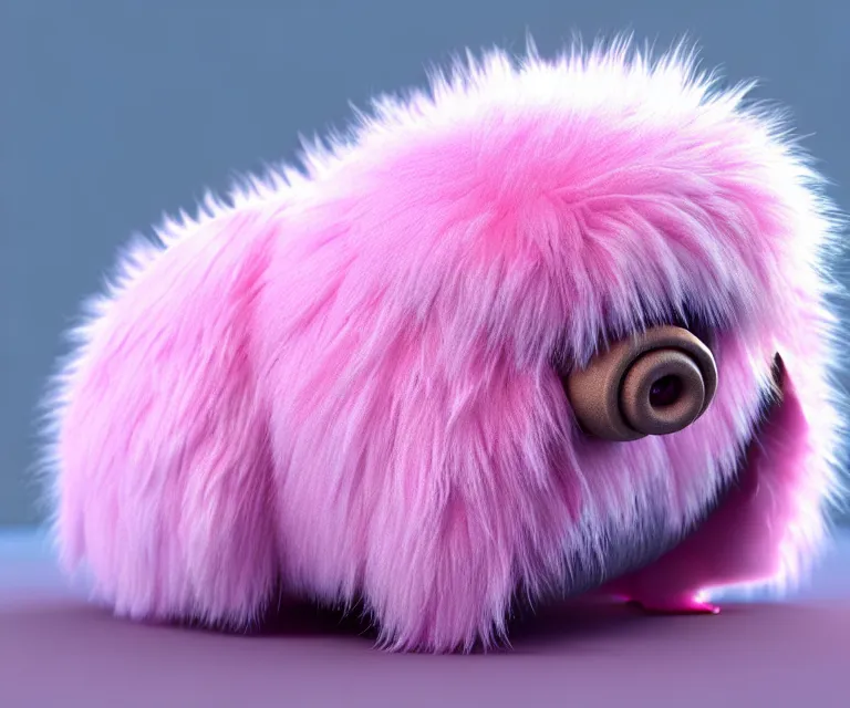 Image similar to high quality 3 d render hyperrealist very cute small tardiradiant, plush mascot, long spiky fluffy smooth hair, photo from the side, pink fluffy fur, vray, smooth background, artstation, ultra detailed