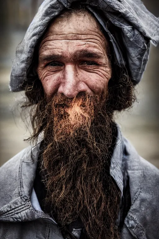 Image similar to Photo of Native Russian man Keeanu Reevees, portrait, skilled homeless, realistic, detailed, Keeanu Reevees, photorealistick, Sony A7R